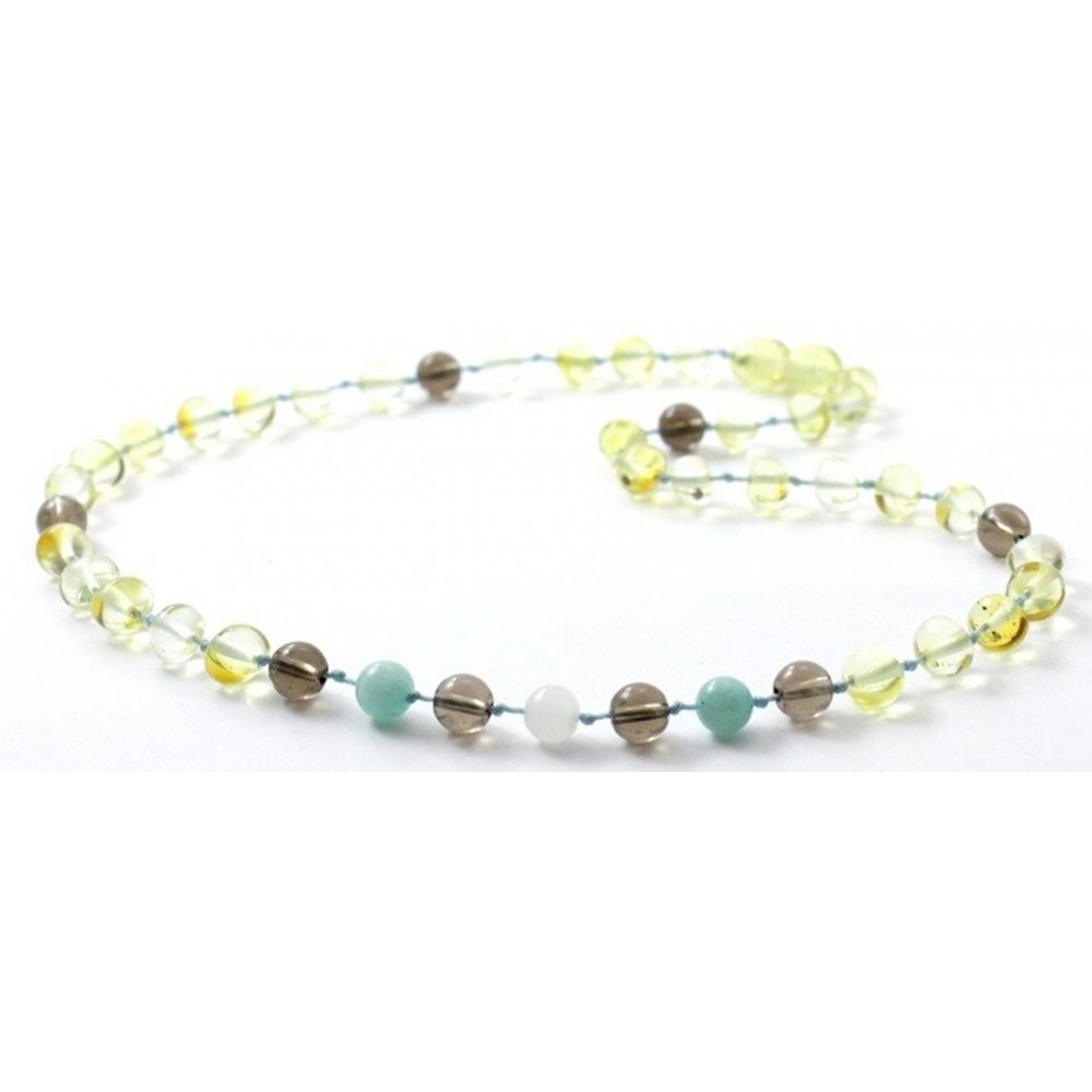 Rav halskæde - baby & barn - rav-månesten-amazonite-quartz