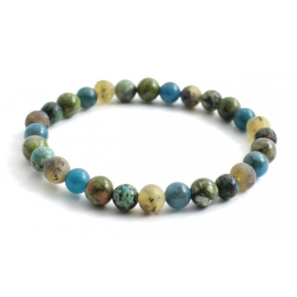 rav armbånd - voksen - green & unakite - 18 cm.