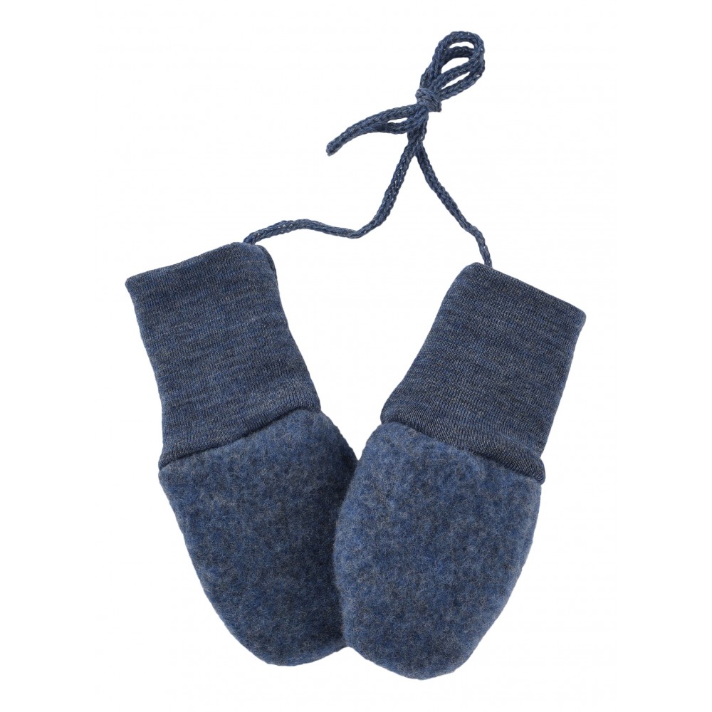Engel - babyvanter i uldfleece - blå melange - one size
