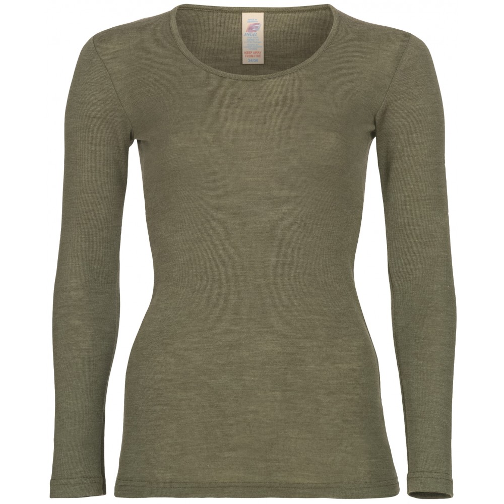 Engel - dame langærmet t-shirt - uld & silke - olive