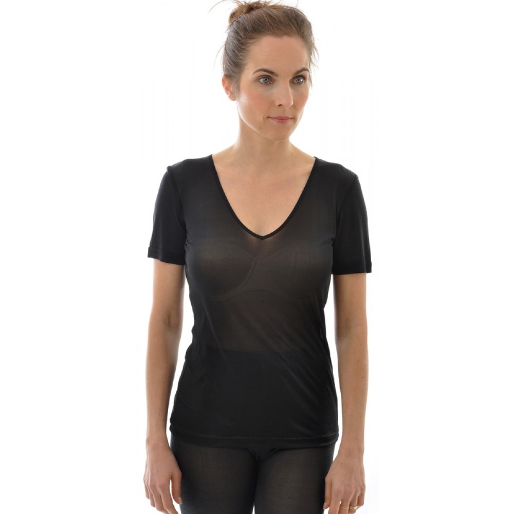 Alkena - kortærmet t-shirt - v-hals - økologisk silke - sort