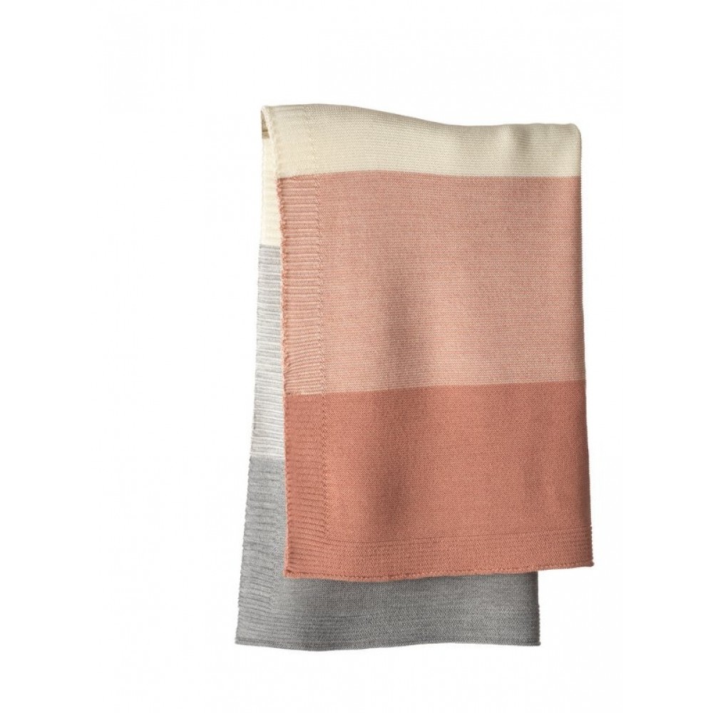 DISANA - babytæppe - økologisk uld - rosé/grå stribet
