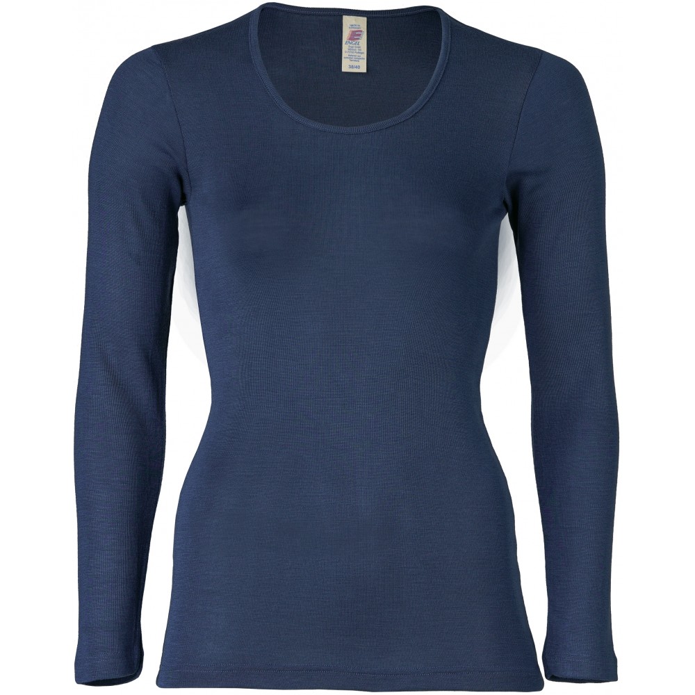 Engel - dame langærmet t-shirt - uld & silke - marineblå