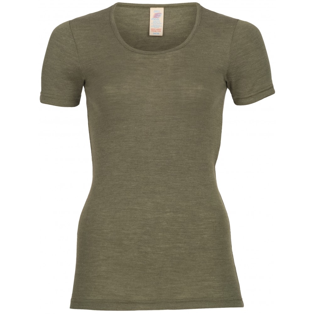 Engel - dame kortærmet t-shirt - uld & silke - olive