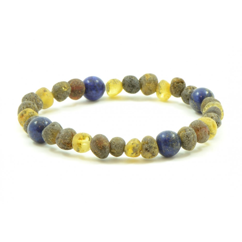 rav armbånd - voksen - raw green & lapis lazuli - 18 cm.