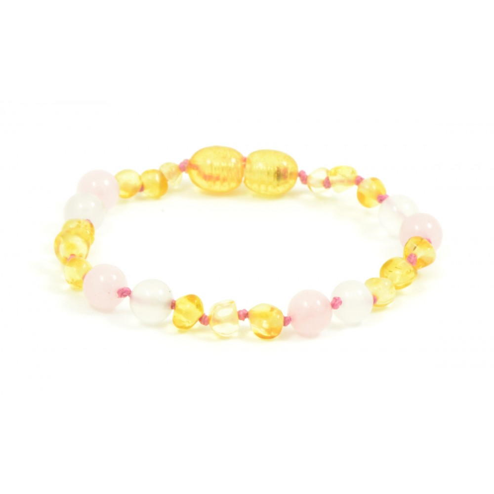 Rav armbånd - baby & barn - rav/hvid agat/quartz