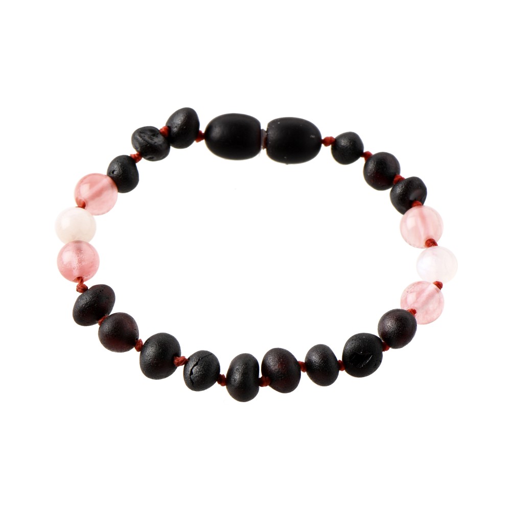 Rav armbånd - baby & barn - raw cherry-månesten-rosa quartz