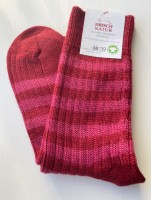 Hirsch - uldsokker til voksne - stribet rød & pink