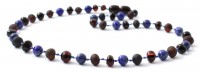 Rav halskæde - voksen - mat & poleret cherry - lapis lazuli - 45 cm.