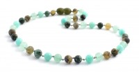 rav halskæde - større børn - green amber - african turquoise - aventurine & amazonite