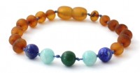Rav armbånd - baby & barn - raw cognac-jade-lapis lazuli & amazonite