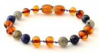 rav armbånd - baby & barn - poleret cognac-lapis lazuli & labradorite