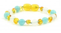 Rav armbånd - baby & barn - rav/hvid agat/aquamarine