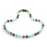 Rav halskæde - voksen - green amber - african turquise - aventurine & amazonite - 45 cm.