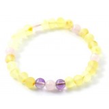 Rav armbånd - baby & barn - raw lemon - quartz & amethyst