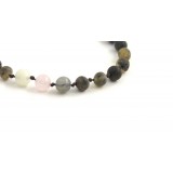 rav armbånd - større børn - rav/månesten/pale rose quartz & smokey quartz