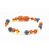 Rav armbånd - baby & barn - rav/ hvid agat/lapis lazuli