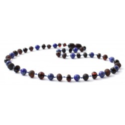 Rav halskæde - voksen - mat & poleret cherry - lapis lazuli - 45 cm.