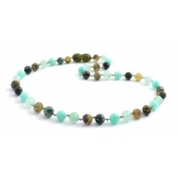 rav halskæde - større børn - green amber - african turquoise - aventurine & amazonite