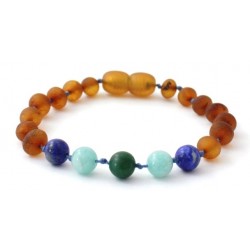 Rav armbånd - baby & barn - raw cognac-jade-lapis lazuli & amazonite